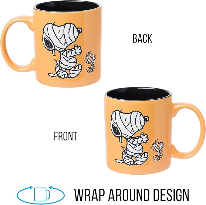 Silver Buffalo Peanuts Mummy Wax Resist Ceramic Mug Featuring Snoopy and Woodstock, 20 Ounces