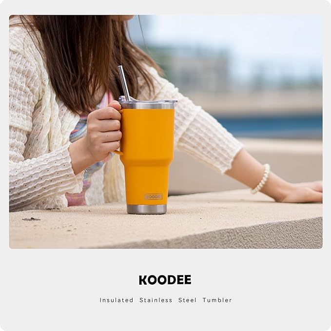koodee Tumbler with Handle, 30 oz Stainless Steel Double Wall Insulated Tumblers with Lid and Straw Coffee Tumbler for Men and Women (Cosmic Orange)
