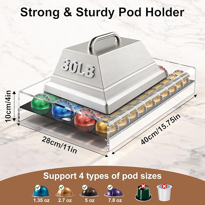 Coffee Pod Holder for Nespresso Vertuo Pods, Acrylic Vertuo Pod Storage Drawer, Coffee Capsule Organizer Compatible with Vertuo Line Coffee Pod