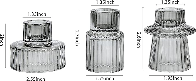 Vixdonos Taper Glass Candlestick Holders Tealight Candle Holders for Table Centerpieces, Wedding Decor and Dinner Party (6 Pcs, Gray)