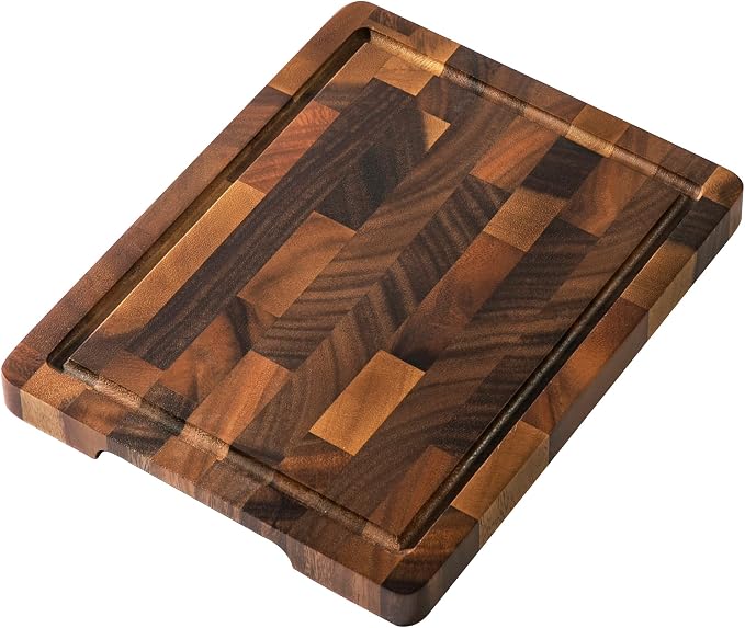 THETCHRY Walnut Wood Small Cutting Board, Compact Chopping Board with Deep Juice Groove, Knife Friendly & Non-Slip Design, 10x8x0.8 Inch for Fruit Cheese Prep