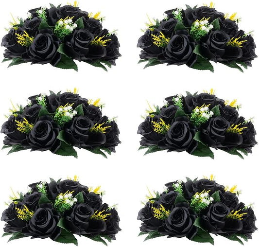 Flower Centerpieces for Wedding Tables: Wedding Table Decorations Black Flower Balls Centerpieces for Engagement Cerebration Party Center Pieces 6 Packs