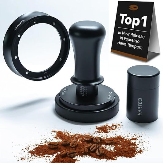 53.3mm Premium Professional Barista Kit 4-in-1: Double Spring Loaded Self-Leveling Espresso Tamper with WDT Tool, Dosing Funnel & Anti-Slip Base. Anodized Aluminum for 53mm - 54mm Portafilters.