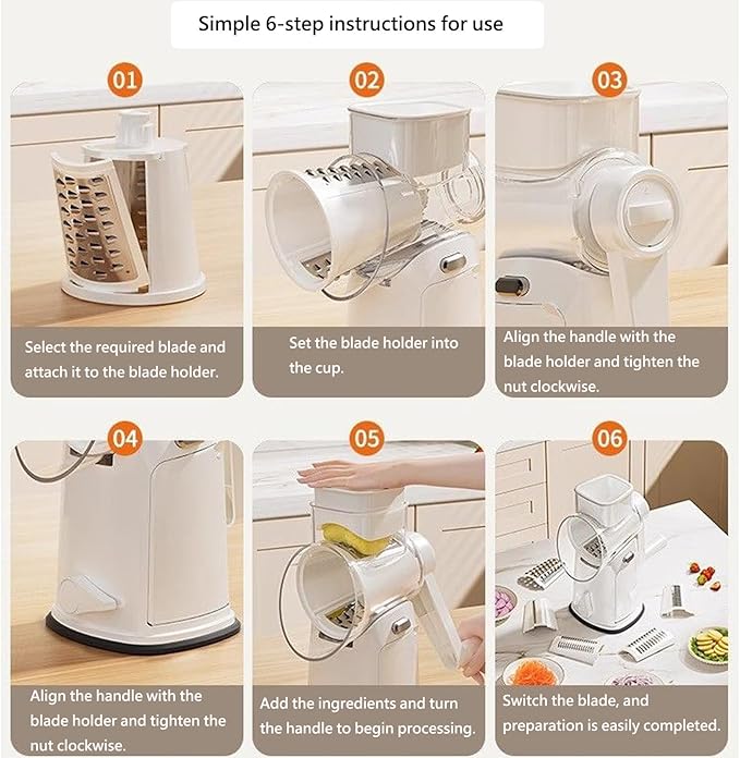 RULA Rotary Cheese Grater Hand Crank Vegetable Chopper Slicer Set, Fruit Cutter Veggie Shredder Food Dicer Chopping Cooking for Nuts Onion Tomato Potato Salad Garlic Cucumber Carrot and Cabbage