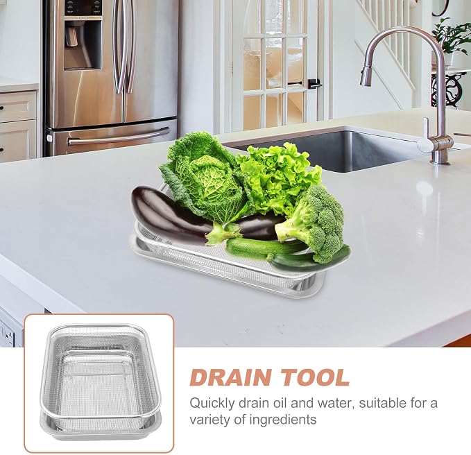 Zerodeko Heavy Duty Stainless Steel Baking Sheet with Cooling Rack, Rectangular Oil Draining Basket with Mirror Finish, Multi-functional Bakeware Pan for Frying and Cooling