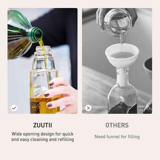 Zuutii Olive Oil Dispenser, Drip Free Spout Oil Container for Kitchen.Vinegar Dispenser, Glass Bottle for Cooking,500ML,Light Cream