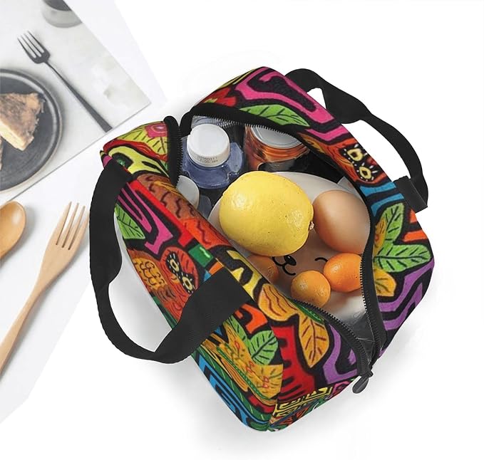 Mola De Panama Reusable Insulated Lunch Bag Waterproof Lunch Box Thermal Cooler Tote Bag For Work Office Travel Picnic For Women Men