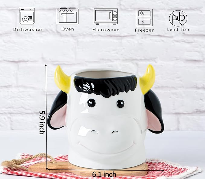 dgudgu Cow Kitchen Utensil Holder For Countertop Ceramic Utensil Crock For Kitchen Countertop, White Pink Decor Cute Farmhouse Storage Organizer For Forks, Spoons & Cooking Tools