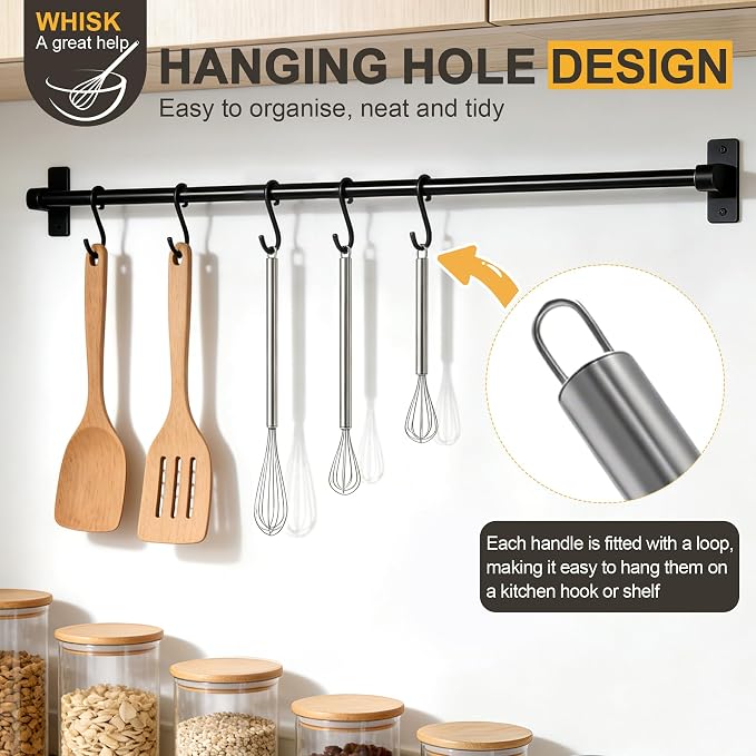 3 Pack Small Stainless Steel Whisk Set, Balloon Wire Whisks for Cooking, 7" 9" 11" Kitchen Whisks for Eggs, Sauces, Batter, Mixing and Baking