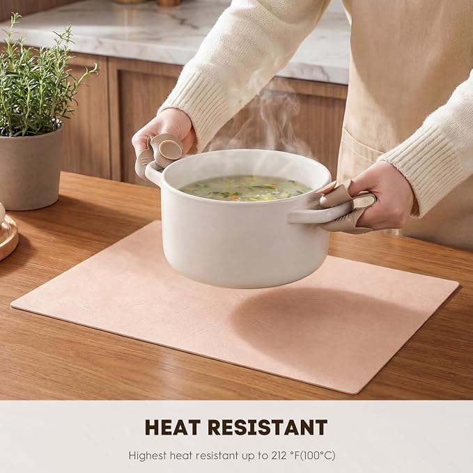 Artoid Mode Pink Faux Leather Placemats Set of 6, 12x18 Inch Waterproof Wipeable Heat Resistant Vinyl Place Mats, Reversible Table Mats for Spring Kitchen Dining Decor