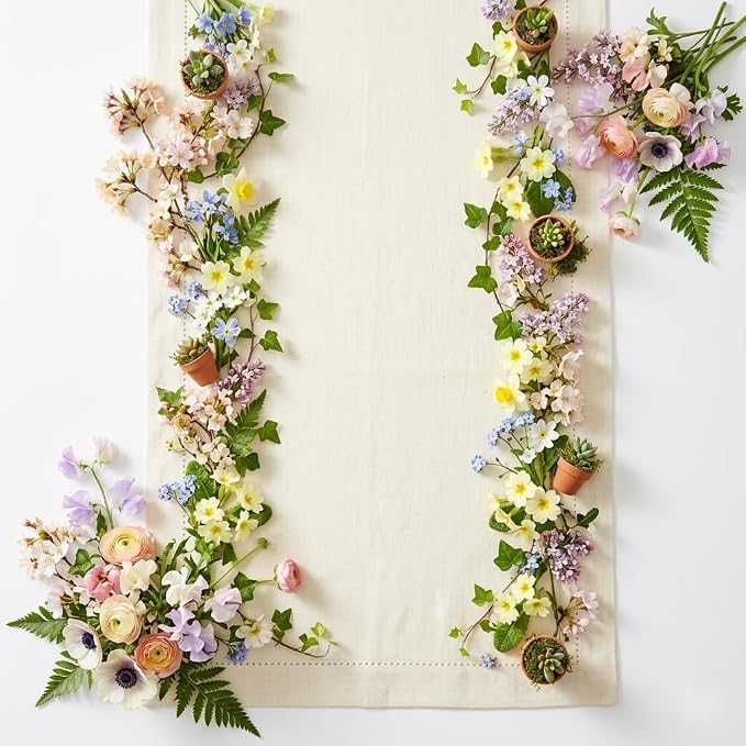 Urban Villa Christmas TableRunner 100% Cotton Fused Table Runner 14''x 72'' Over Sized Hemstitch Ivory Table Runner Every Day Use Heavier Quality TableRunner