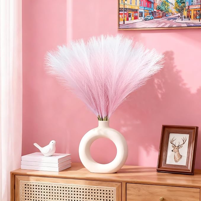 TORONTOKYO Pink Pampas Grass Decor, 50Pcs 21.6 inch, Artificial Short Faux Pompas Grass Small Fluffy Arrangement for Wedding Boho Home Pink Xmas Decor Vase Filler