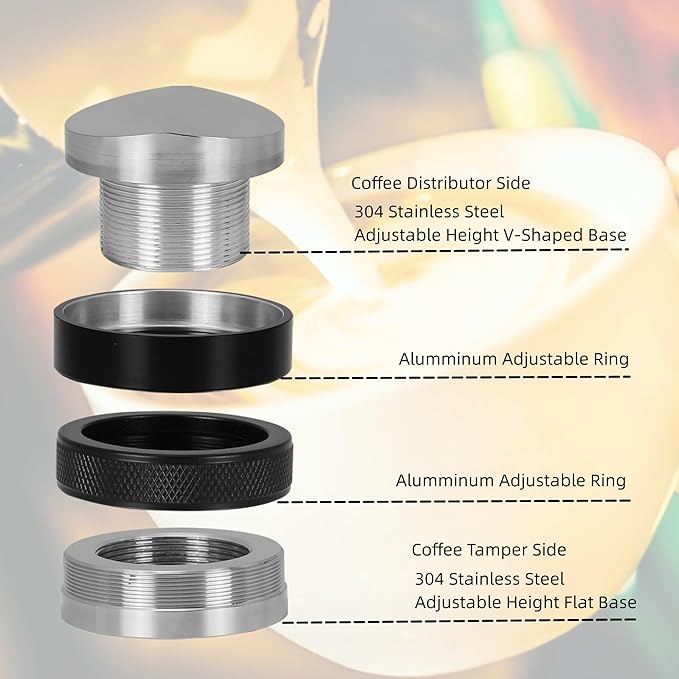 DIBTSA 58mm Espresso Distributor and Tamper, Dual Head Coffee Leveler, Adjustable Depth, Stainless Steel Espresso Distribution Tool for 58mm Portafilter (Black)