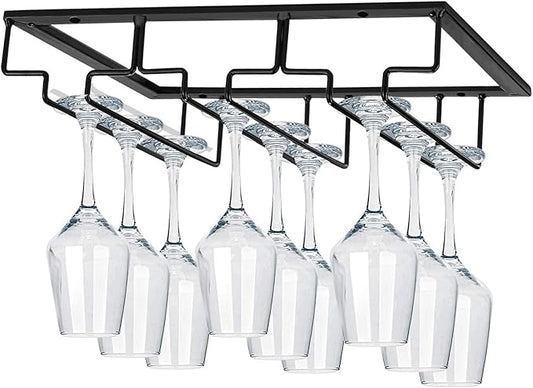 MOCOUM Under Cabinet Stemware Rack, Glass Hanger Rack - Wire Wine Glass Holder Storage Hanger for Cabinet Kitchen Bar (3 Rows)