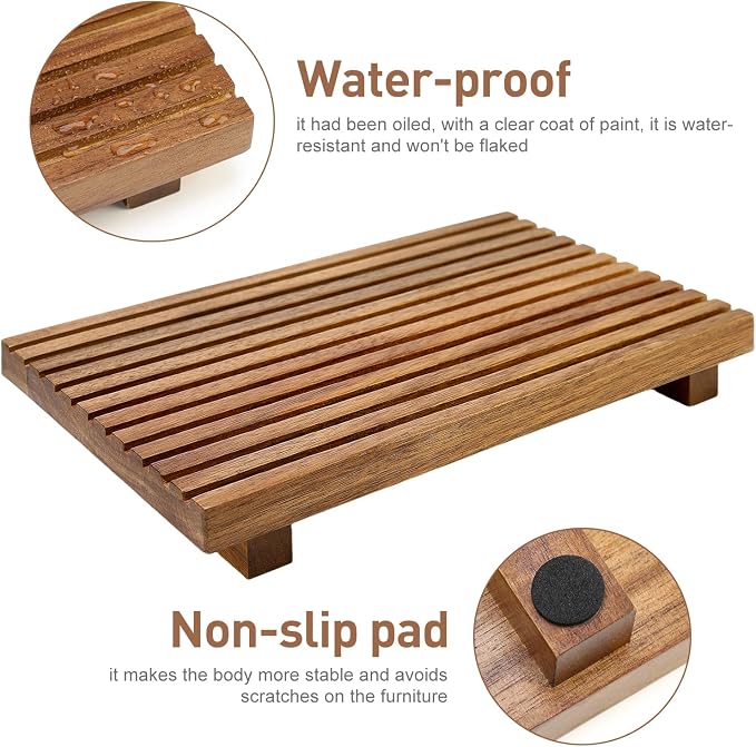 Acacia Wood Pedestal Stand for Bathroom Tray Organizer Kitchen Counter Decor Sink Candle Holder Decorative Wooden Display Risers for Kitchen Soap Tray Large Vanity Bathroom Counter Sink Trays