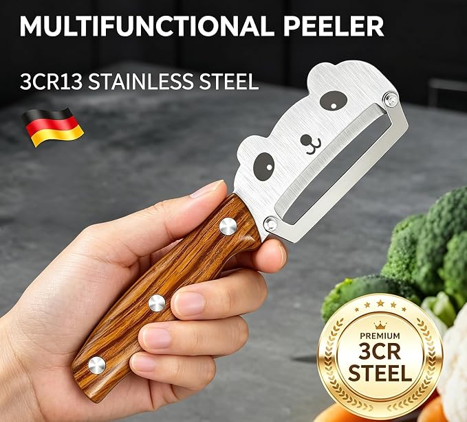 Panda Vegetable Peeler, Stainless Steel Blade Ergonomic PP Handle | Stainless steel blade peels potatoes, apples, carrots & cucumbers; ergonomic PP grip, panda design for home kitchen cooking