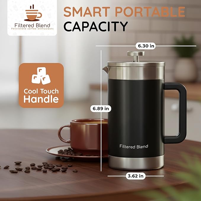1.6L French Press Coffee Maker, 54oz Large Capacity French Press Stainless Steel Brewer with Double Filter Mesh for Kitchen Travel Camping, Hot & Cold Brew Coffee Maker Gifts (Black)