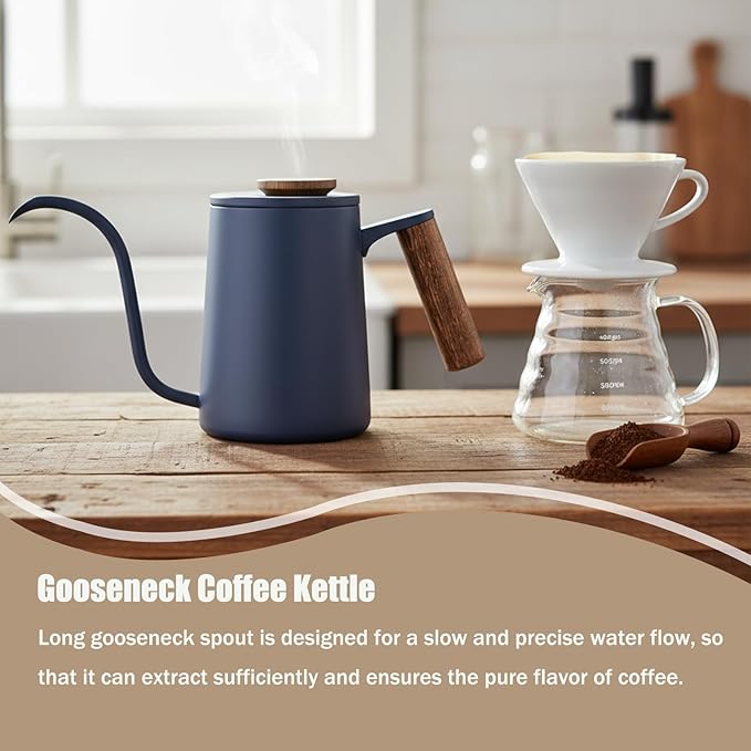 Gooseneck Coffee Kettle, 20oz Small Pour Over Coffee Kettle Stainless Steel Pour Over Drip Pot Stovetop Gooseneck Kettle 600ml Tea Pot with Long Narrow Spout for Tea Coffee (Blue)