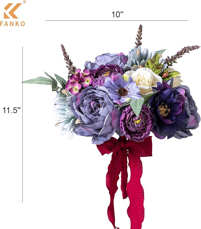 FANKO Artificial Flowers for DIY, Purple Dusty Gray Bule White Faux Flowers Bouquet, Fake Rose Peony Daisy Silk Flowers for Vase, Home Decor, Rustic Wedding, Gothic Events, Party, Anniversaries