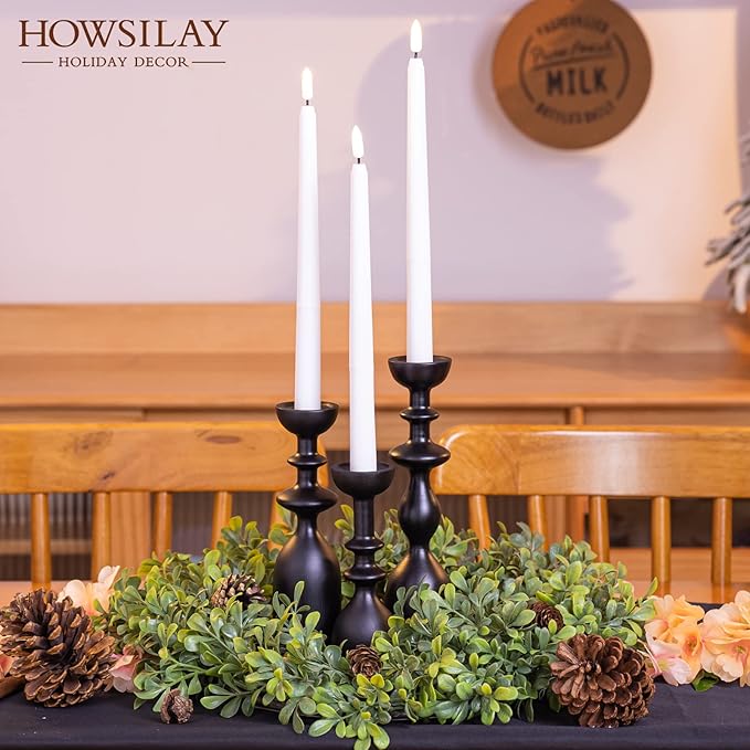 HOWSILAY Wood Candle Holders for Table Centerpiece Black Candlestick Holders - Rustic Candle Stick Candle Holder fits 3/4" or 7/8" Taper Candle and Dia 1.5" Led Tea Lights Candles or Pillar Candles