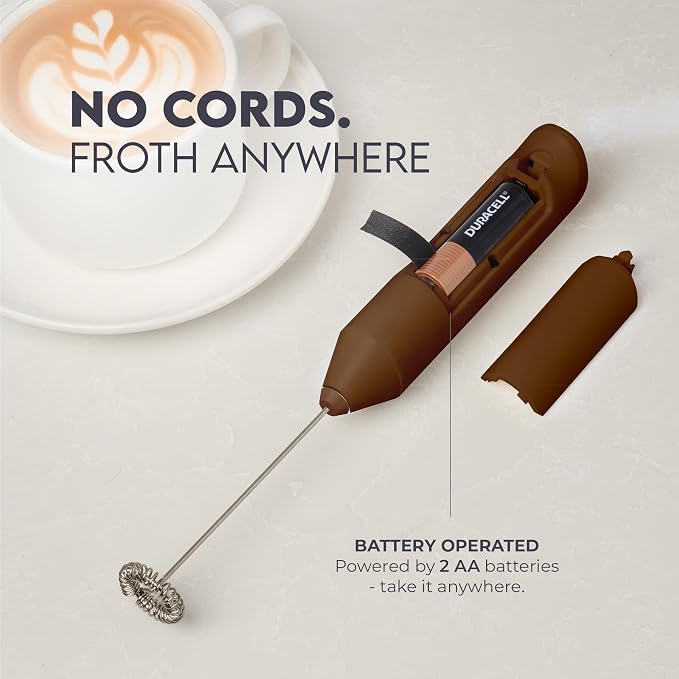 Zulay Kitchen Powerful Milk Frother AA Batteries Included – Ultra Fast Handheld Drink Mixer with Stainless Steel Whisk Stirrer for Coffee, Protein, Matcha & More, Frother Wand Electric Frothmate