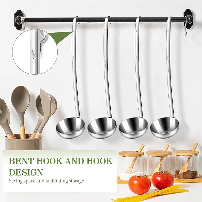 8pcs Stainless Steel Ladle 8 Oz Soup Ladle 14" long Spoon Heavy-Duty Metal Spoon Sets big spoons for cooking Serving Soups, Gravy, Portioning, Stirring