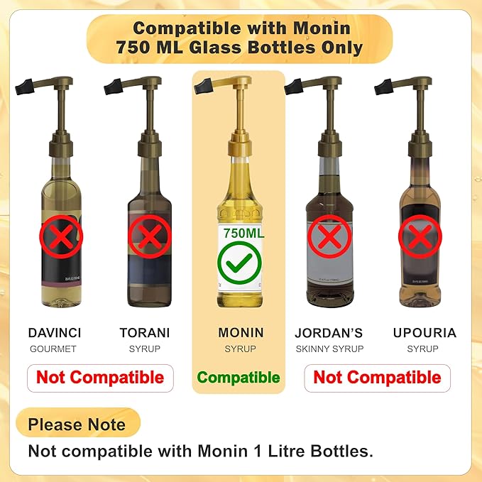 Coffee Syrup Pump ONLY for Monin Glass 750ml Bottle – 3 Pack Syrup Pumps, Compatible with Monin 25.4 oz Bottles
