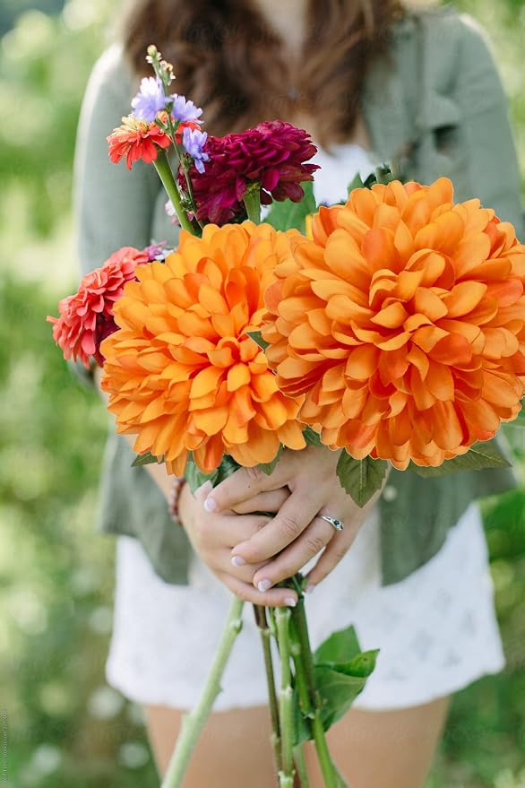 Briful Autumn Artificial Chrysanthemums Ball Flowers 6’’ Large Heads Mums Stems Orange Fake Hydrangea Flowers Bouquet for Home Party Wedding Fall Harvest Decorations, Set of 4
