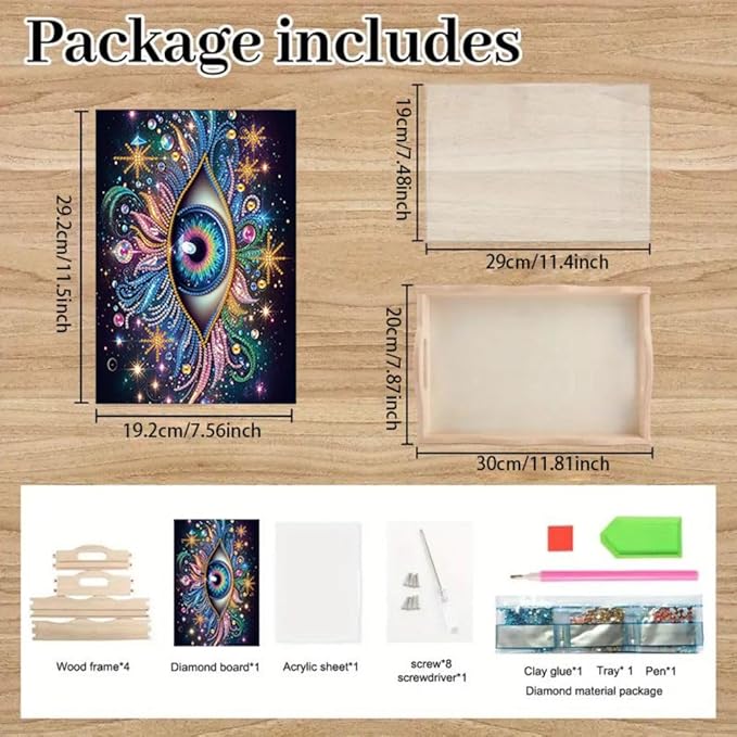 DIY Diamond Serving Tray Diamond Art Painting Creative Design Handmade Wooden Tray Dinner Plate for Coffee Breakfast Home Organizer-Eye