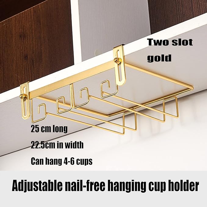 Hanging Wine Glass Rack Black Adjustable, Solid Iron Wine Glasses Hanger, Metal Under Cabinet Stemware Rack 3 Rows, 4 Rows, Convenient Storage And Space-saving