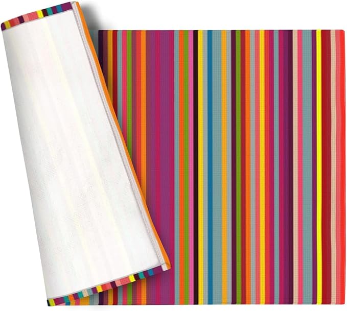 Niviy Bright Colorful Striped Placemats Set of 8, 12x18 Inch Rainbow Colored Geometric Pattern Table Mats for Holiday Party Kitchen Dining Room Decoration