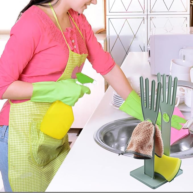 Kitchen Gloves Holder Plastic Mitten Drying Stand Reusable Dishwashing Glove Rack Sink Side Organizer Holder-Blue