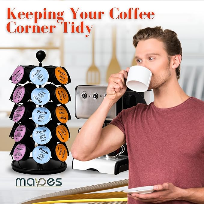 Coffee Capsule Holder – Pod Holder Compatible with K-Cup Pods – Durable and Elegant Pods Carousel for Kitchen Counters and Coffee Cart - Coffee Pod Holder for 35 Pods – 14.5 x 6.75-inch