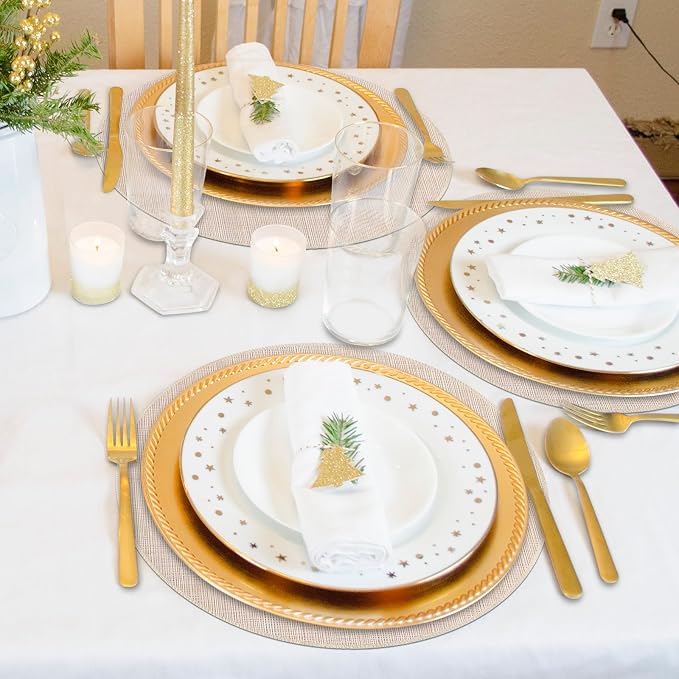 Niviy Beige Round Placemats Set of 4, 15 Inch Washable Easy to Clean Heat-Resistant Anti-Skid Beige Placemats for Holiday Party Kitchen Dining Room Decoration