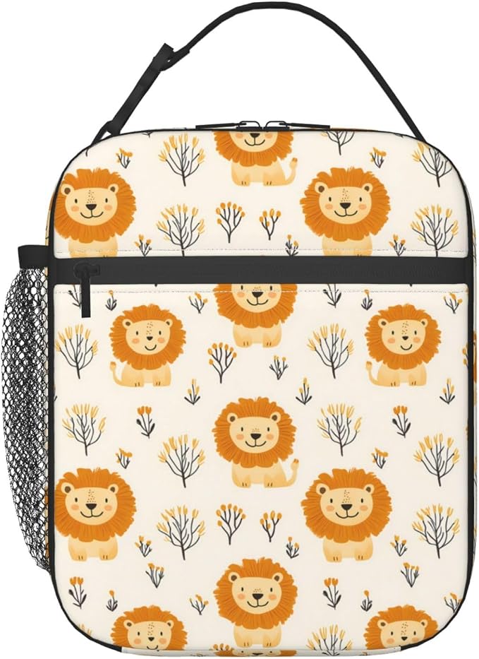 Reusable Cute Lion Lunch Box for Kids Girls Boys Women Adult, Insulated Tree Woodland Lunch Bag,Polyester Cooler Handbags Case for School Picnic Work Travel Beach or Hiking