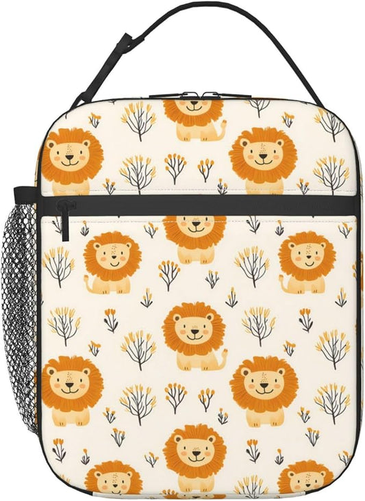 Reusable Cute Lion Lunch Box for Kids Girls Boys Women Adult, Insulated Tree Woodland Lunch Bag,Polyester Cooler Handbags Case for School Picnic Work Travel Beach or Hiking
