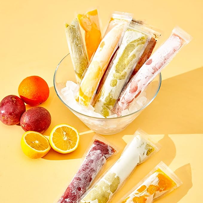 LOMIMOS 160PCS Disposable Ice Popsicle Mold Bags,BPA Free Freezer Tubes With Zip Lock Seal Funnel for Healthy Snack Yogurt Stick Juice Fruit Smoothies Ice Candy Pops Family Party(11"x2.2")