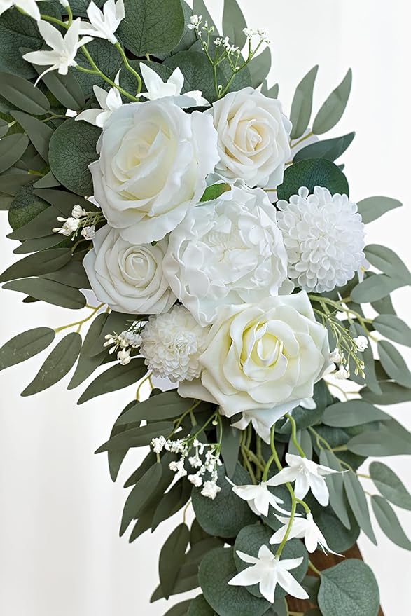Olalaka Artificial Flower Swag Set of 2 for Wedding Welcome Signs Floral Decorations, White Wedding Arch Flowers for Wedding Ceremony