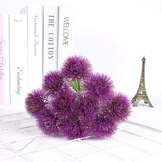CATTREE Artificial Dandelion Flowers, Plastic Plants Shrubs Bushes Fake Grass Wedding Indoor Outdoor Home Garden Verandah Centerpieces Arrangements Party Decoration Planting Filler - Purple 10 Pcs
