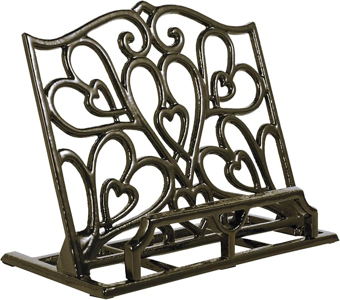 JOGREFUL Cookbook Stand, Cast Iron Heavy-Duty Recipe Book Holder, Kitchen Vintage Recipe Book Holder, Reading Rest Holder for Easel/Counter/Books/Magazine/iPad/Bible, Love Heart Pattern, Coffee Gold
