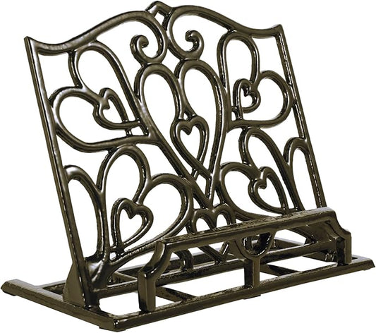 JOGREFUL Cookbook Stand, Cast Iron Heavy-Duty Recipe Book Holder, Kitchen Vintage Recipe Book Holder, Reading Rest Holder for Easel/Counter/Books/Magazine/iPad/Bible, Love Heart Pattern, Coffee Gold