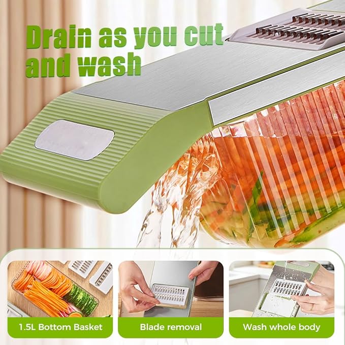 Multifunctional Vegetable Slicer, 6 in 1 Slicer Veggie Shredder with Safe Hand Guard, Multi Blade Adjustable Garlic Slicer, Easy-Clean & Compact Storage, Portable Kitchen Gadget (6 Blades Upgraded)
