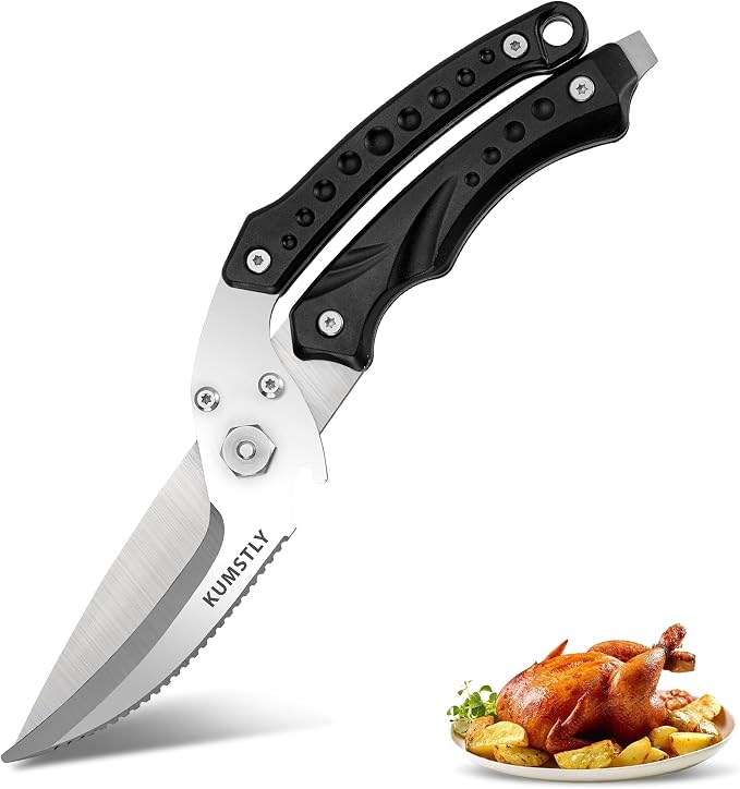 Kitchen Scissors All Purpose Kitchen Shears Heavy Duty for Cutting Chicken, Turkey, Meat, Bones, Vegetables Stainless Steel Spatchcock Shears Multipurpose Food Scissors (Black)