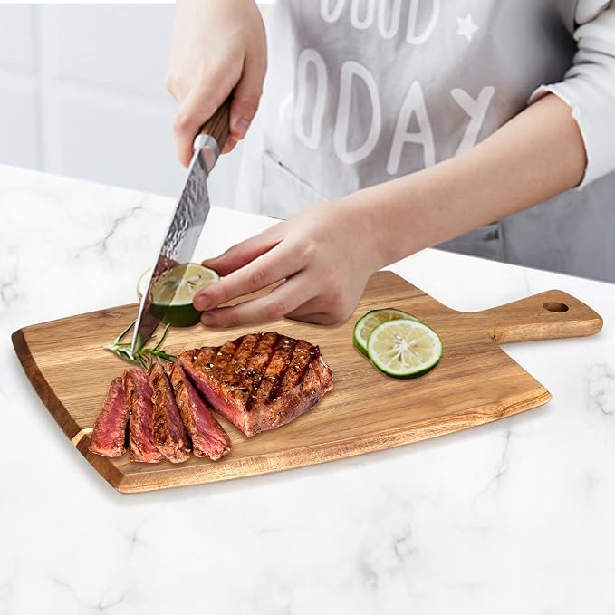 Acacia Wood Cutting Board with Handle Large Charcuterie Boards Wooden Chopping Board Decorative Big Cutting Boards for Kitchen Meat Teak Bread Cheese Board Platter Butcher Block Food Serving Tray