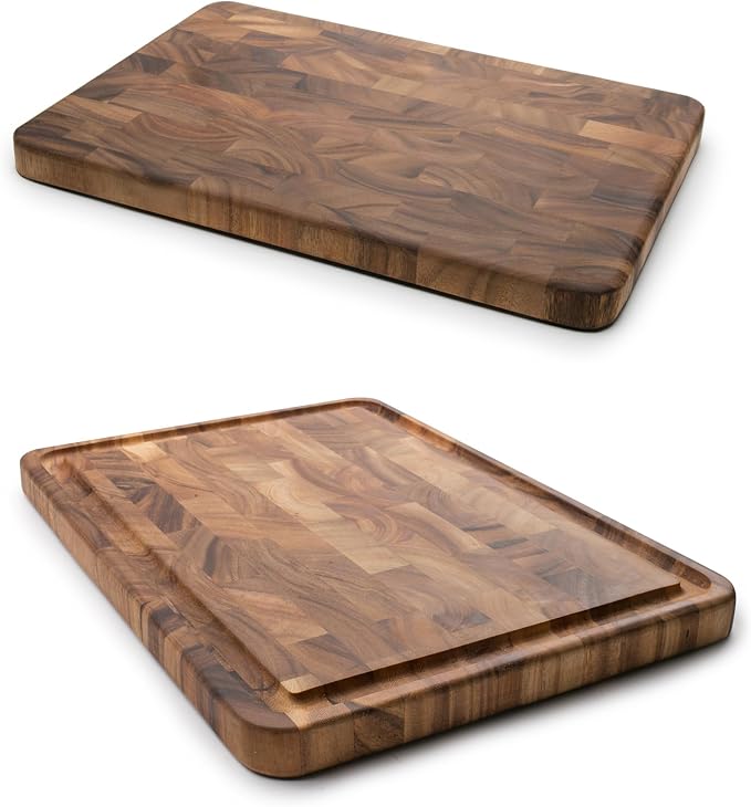 Ironwood Gourmet Acacia Wood Large End Grain Prep Station and Large End Grain Prep Board With Juice Channel Set