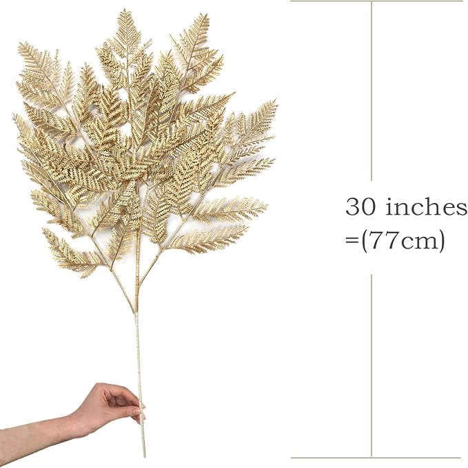 CATTREE Gold Ferns Artificial Plants Large Tall 30" 2 Pack Christmas Decorations, Fake Golden Boston Leaves Plastic Fern Palm Bushes Faux Shrubs Simulated Leaf for Party Wedding DIY Décor