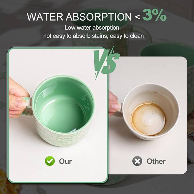 MONITO 12 OZ Coffee Mugs Set of 4, Modern Ceramic Coffee Mugs Set with handle for Tea/Latte/Cappuccino/Milk/Cocoa.Green