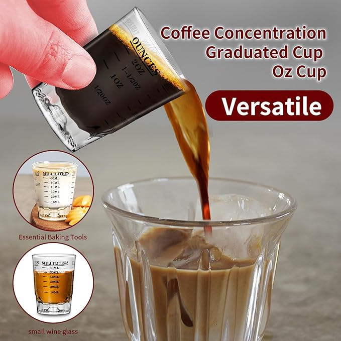 2 OZ 4 Features Shot Glasses Measuring cup Liquid Heavy Glass Wine Glass Espresso Shot -Incremental Measurement Heavy 60ML (6, Black)