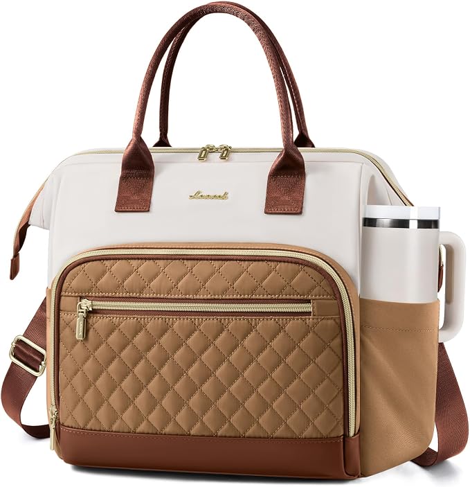 LOVEVOOK Lunch Bag Women, Insulated Adult Lunch Box for Women Work, Wide Opening Leakproof Cooler Tote Bag for Office Campus Picnic Beach with Shoulder Strap, Loncheras Para Mujer with Cup Holder