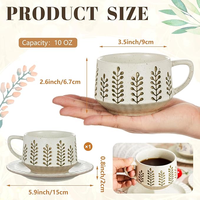 LemonRoad Vintage Tea Cup and Saucer Set, 10oz Porcelain Coffee Mugs with Saucer for Latte Mocha Cappuccino Ceramic Teacups for Housewarming Wedding Gifts Kitchen Table Decor